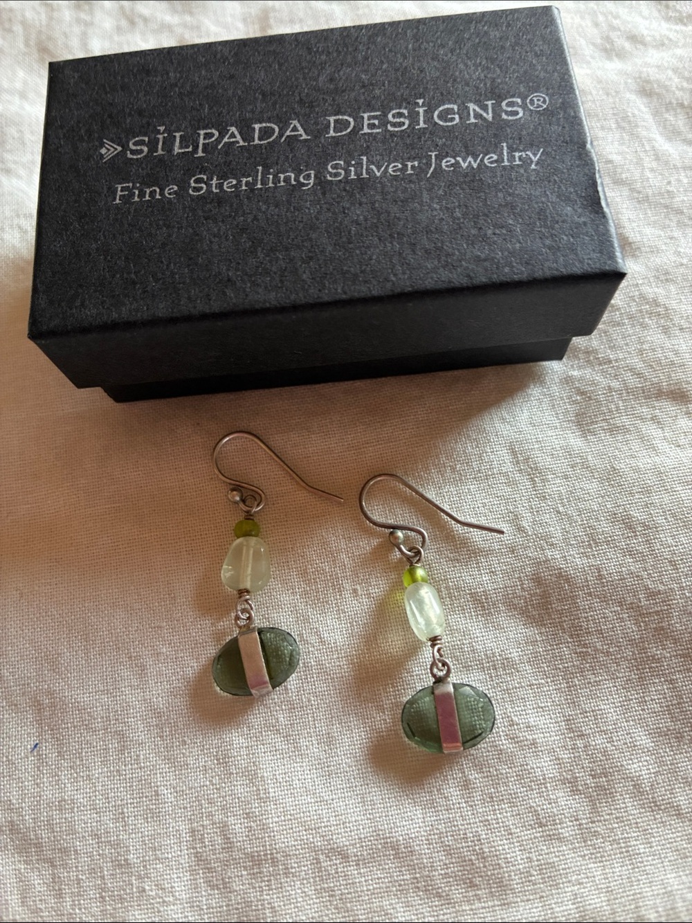 Silpada Green Glass & Sterling Silver Drop Earrings W1836